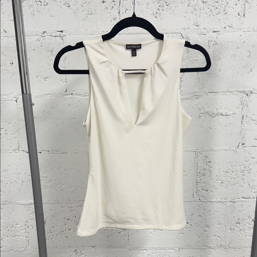 Express Women's Ivory Sleeveless Top - Size XS Low Cut V Neck